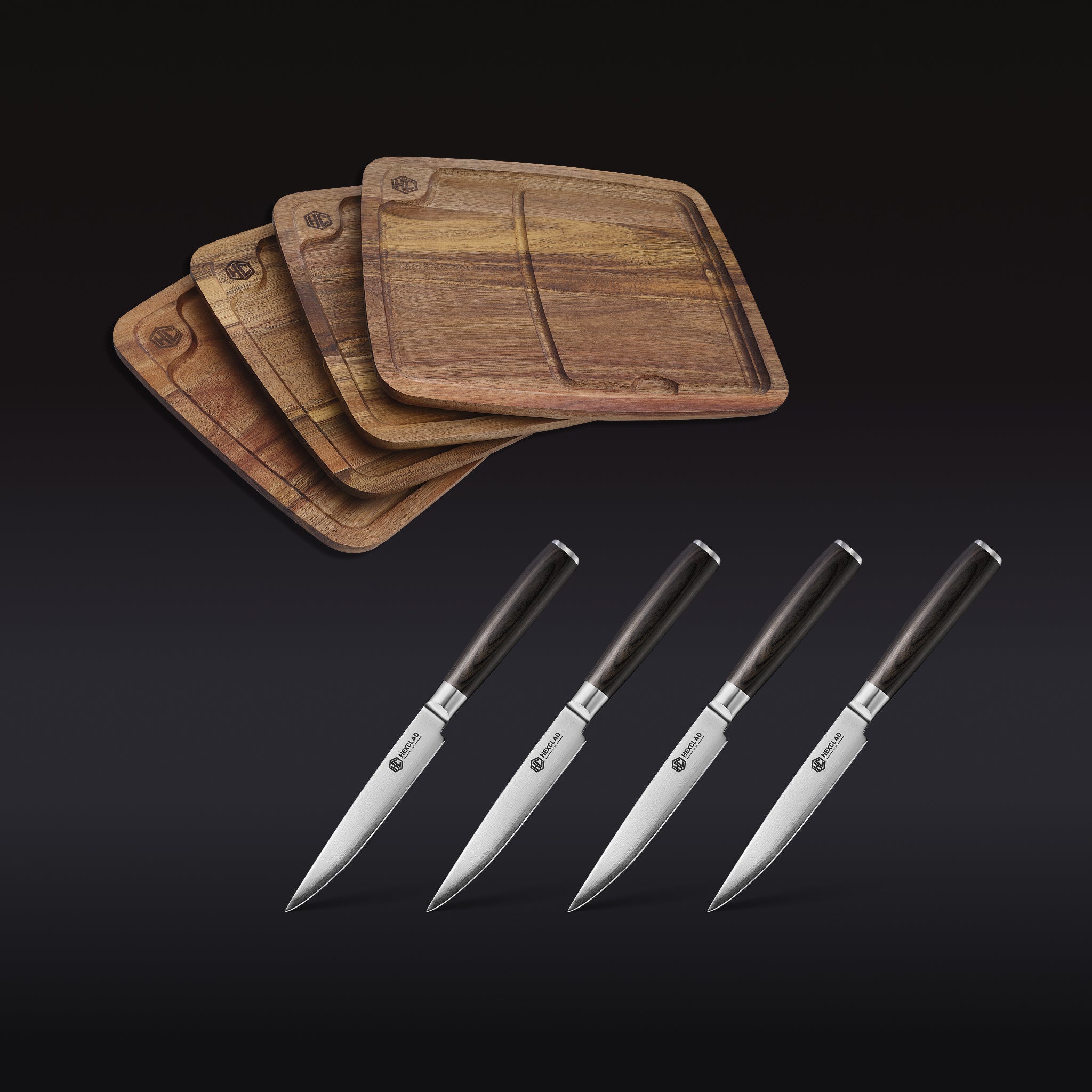 HexClad Steak Knife & Bistecca Plate Set, 8-pc (Espresso)