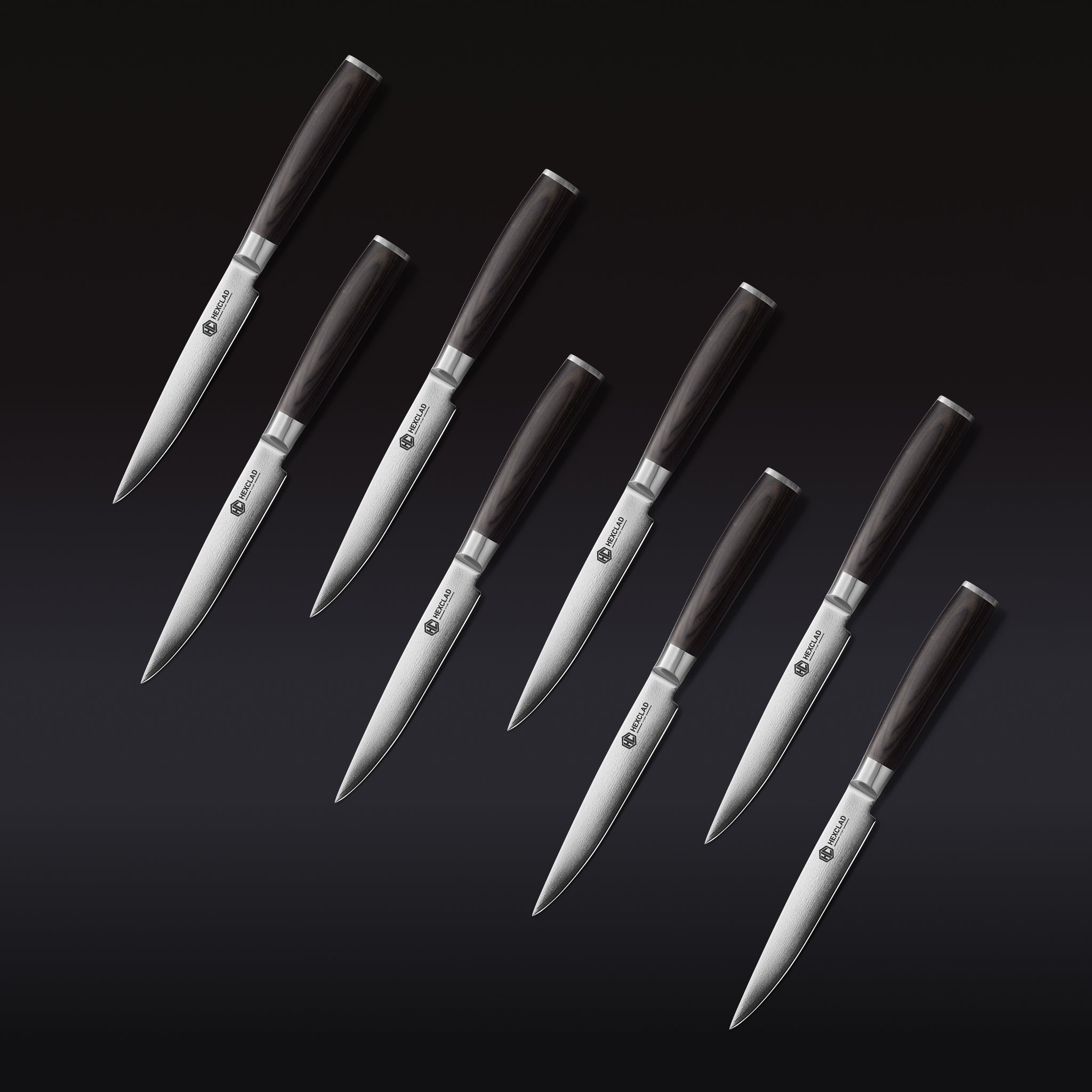 HexClad Damascus Steel Steak Knife Set, 8-pc (Espresso)