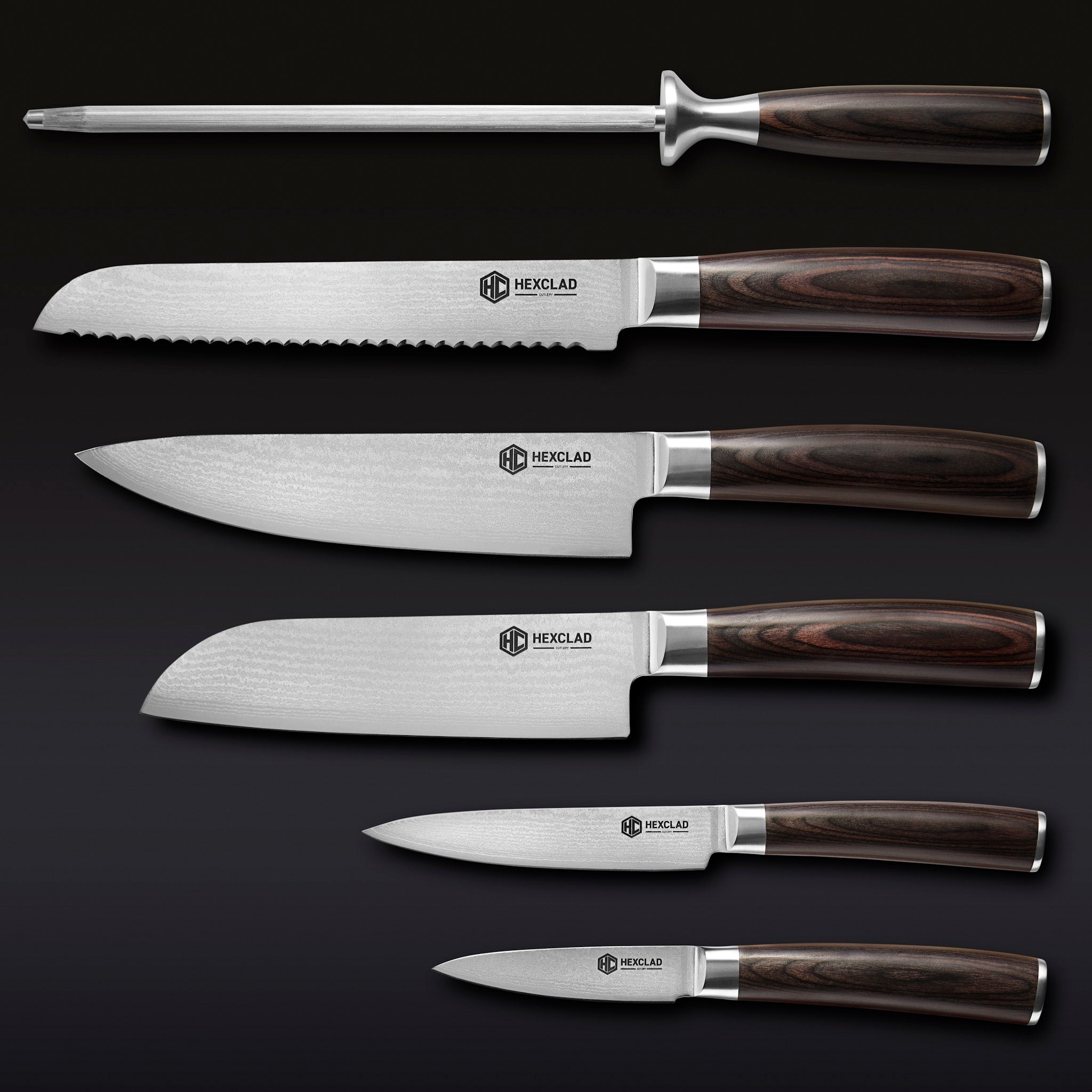 HexClad Damascus Steel Knife Set, 6-pc (Espresso)