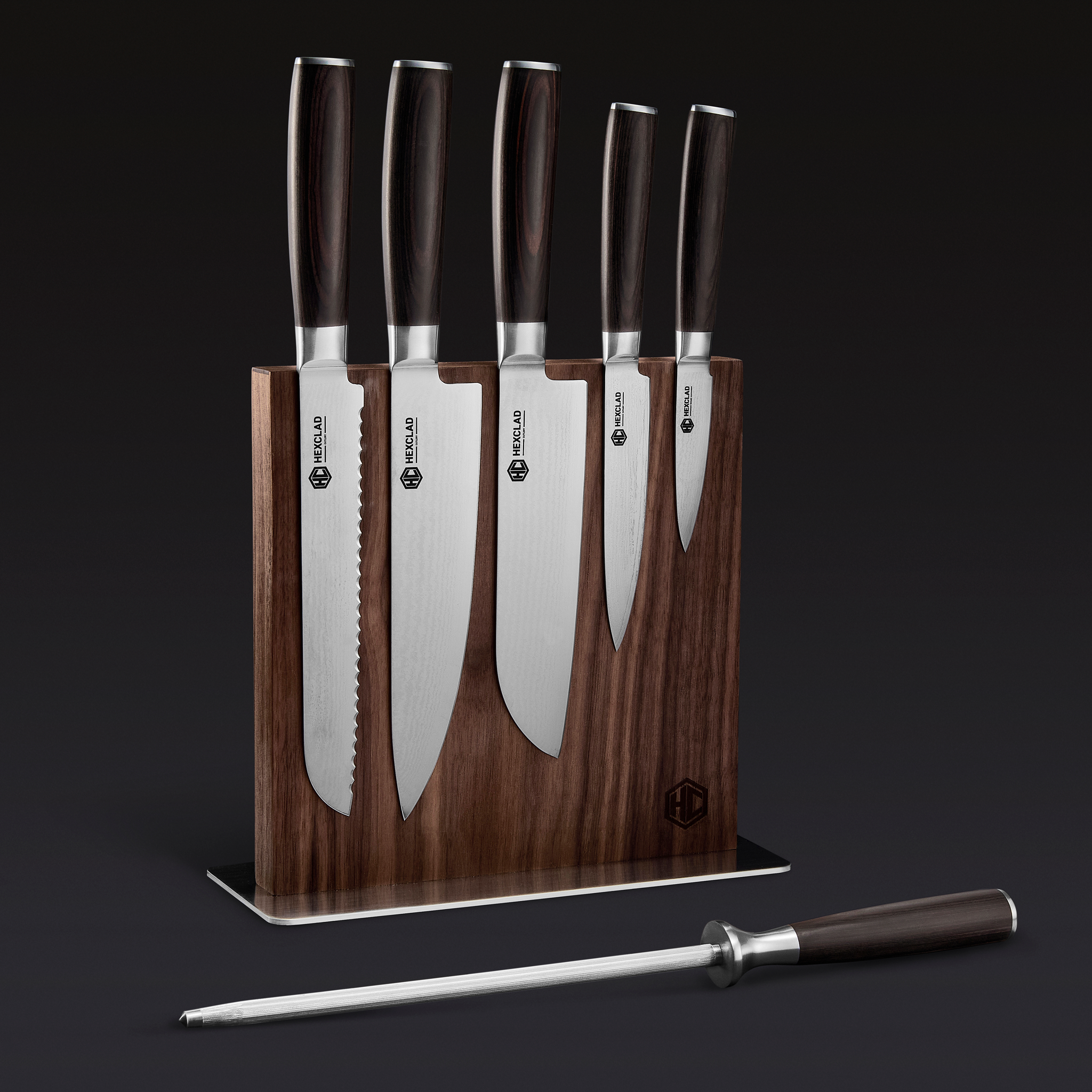 HexClad Damascus Steel Knife Set, 7-pc (Espresso)