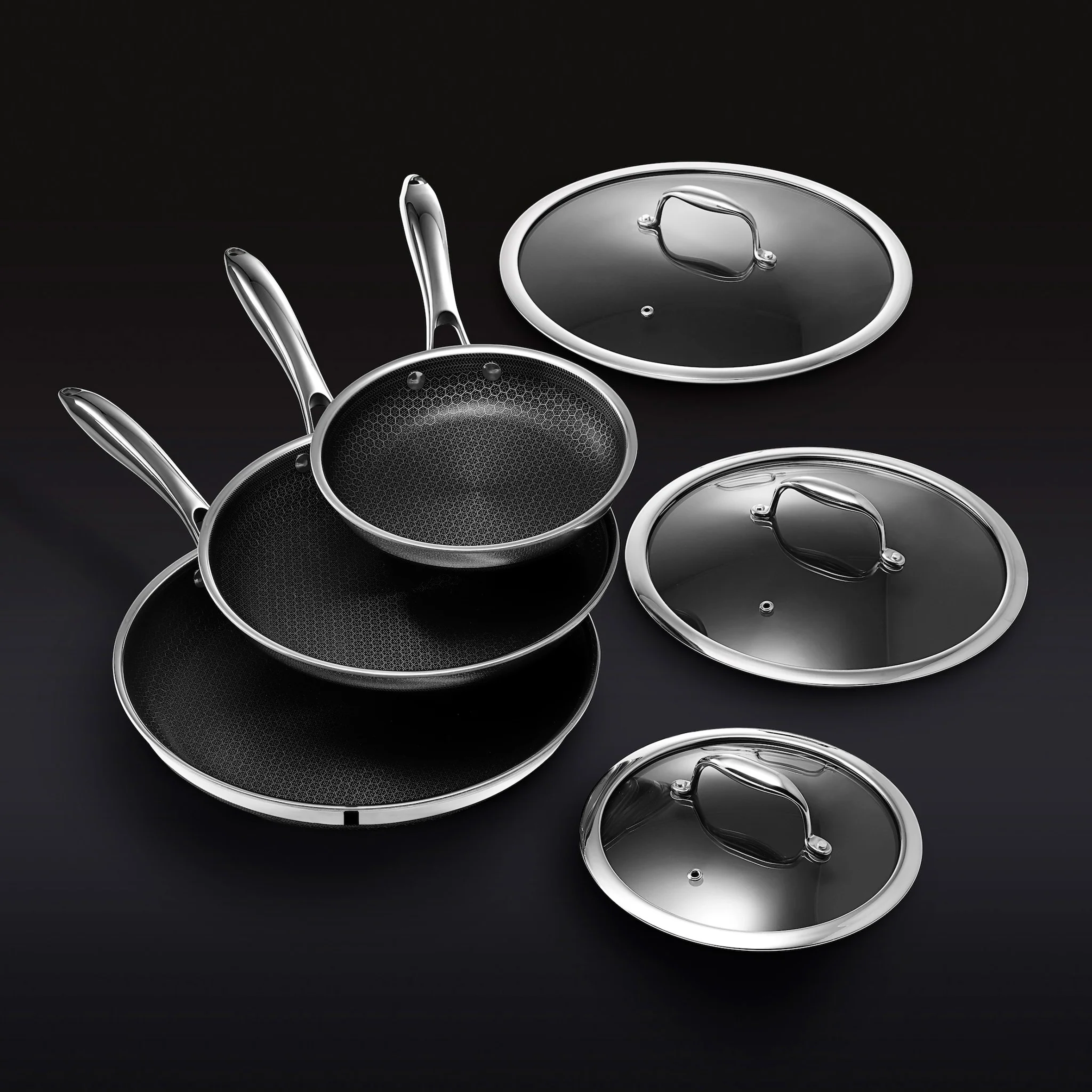 HexClad Hybrid Fry Pan Set with Lids, 6pc
