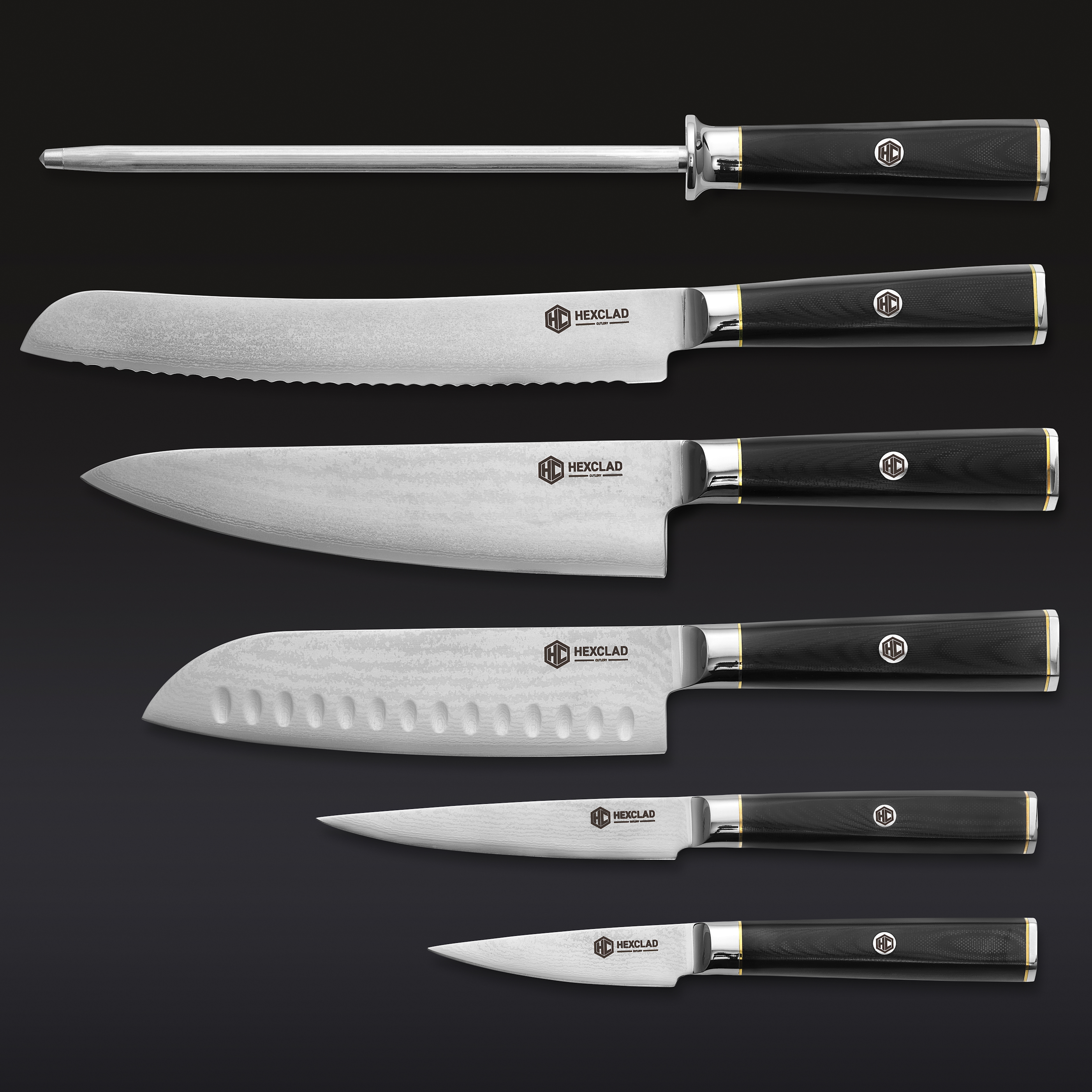 HexClad Master Series Damascus Steel Knife Set, 6-pc