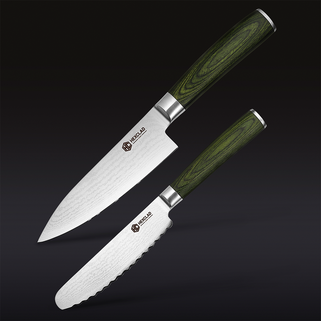 HexClad Damascus Steel Starter Knife Set, 2-pc (Green)