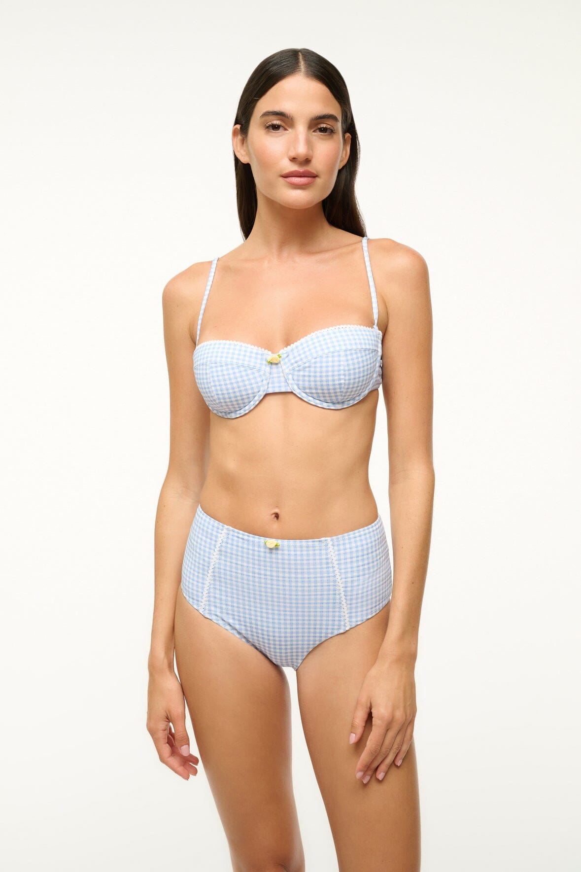 Staud JO BALCONETTE BIKINI TOP | SKY MICRO CHECK