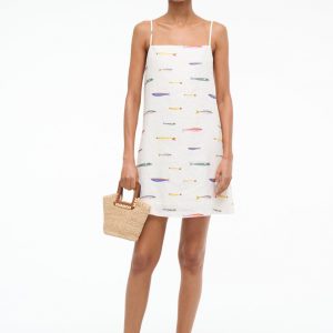 Staud LAURA LINEN MINI DRESS | POP SARDINES IVORY