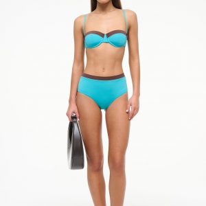 Staud DEVON HIGH RISE BIKINI BOTTOM | TEAL DARK CHOCOLATE