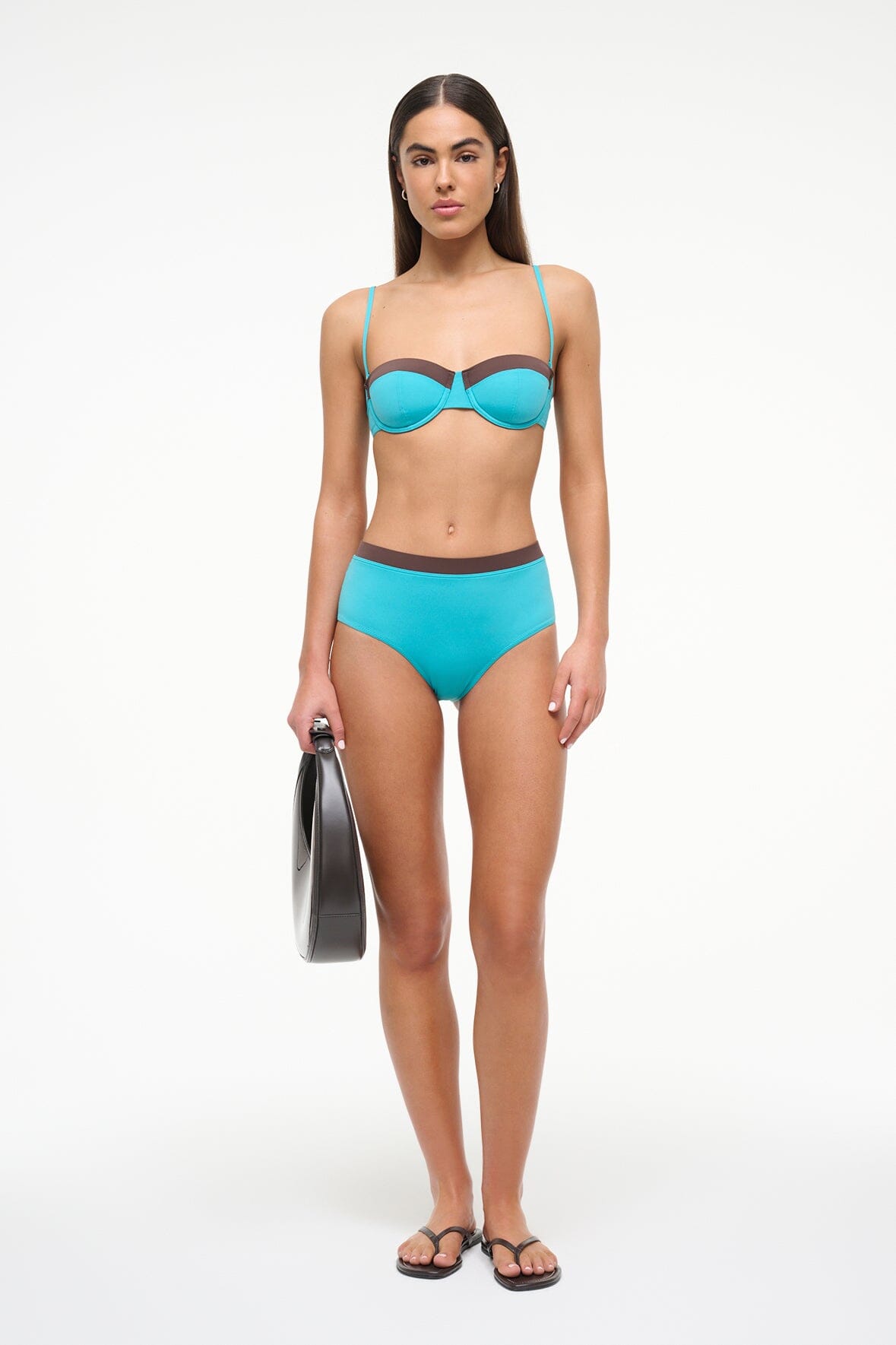 Staud DEVON HIGH RISE BIKINI BOTTOM | TEAL DARK CHOCOLATE