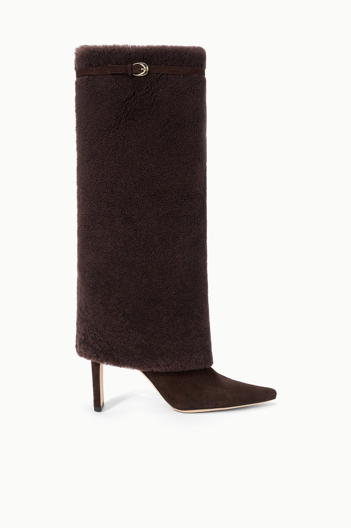 Staud WALLY FOLDOVER HIGH HEEL BOOT | ESPRESSO SHEARLING