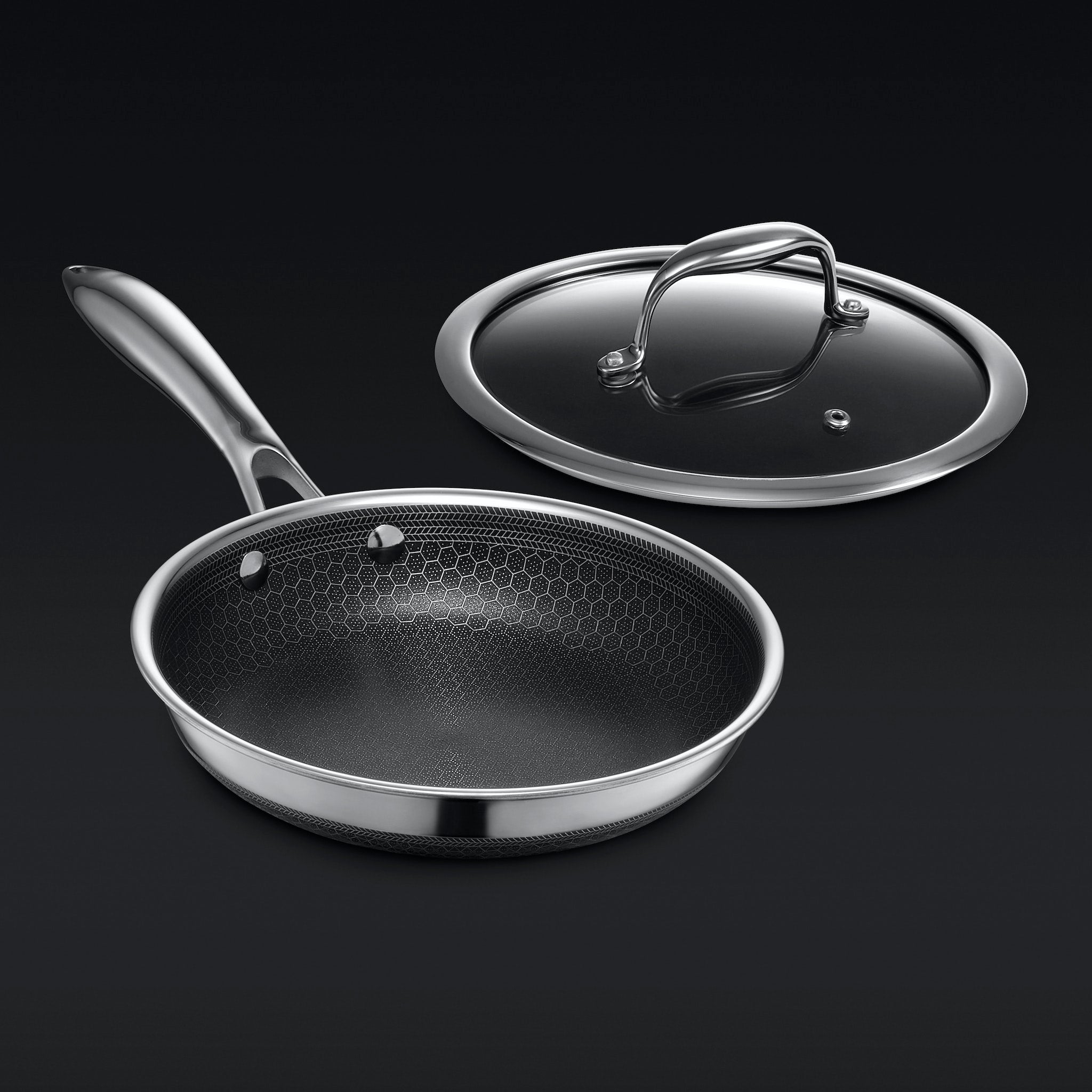 HexClad Hybrid Fry Pan with Lid, 8"