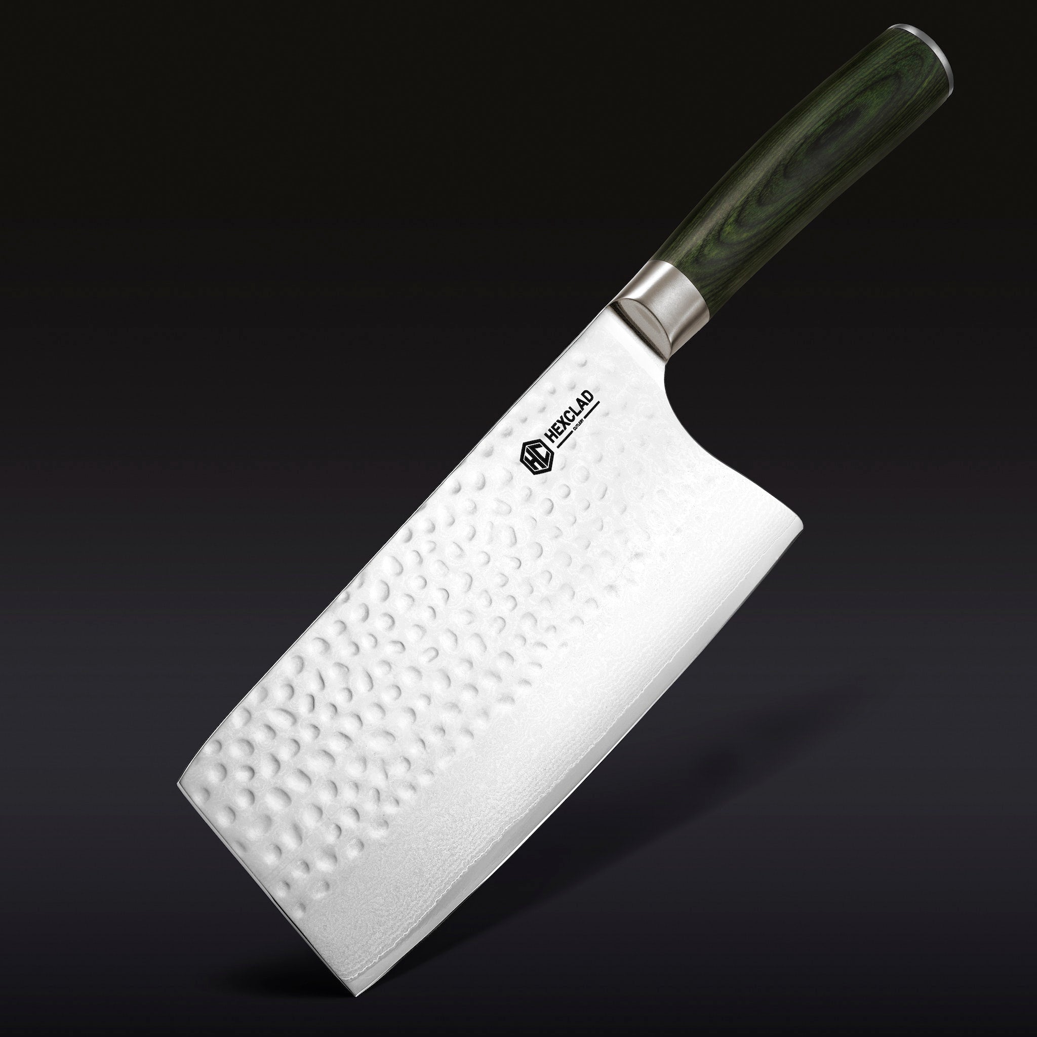 HexClad Damascus Steel Cleaver, 7" (Green)
