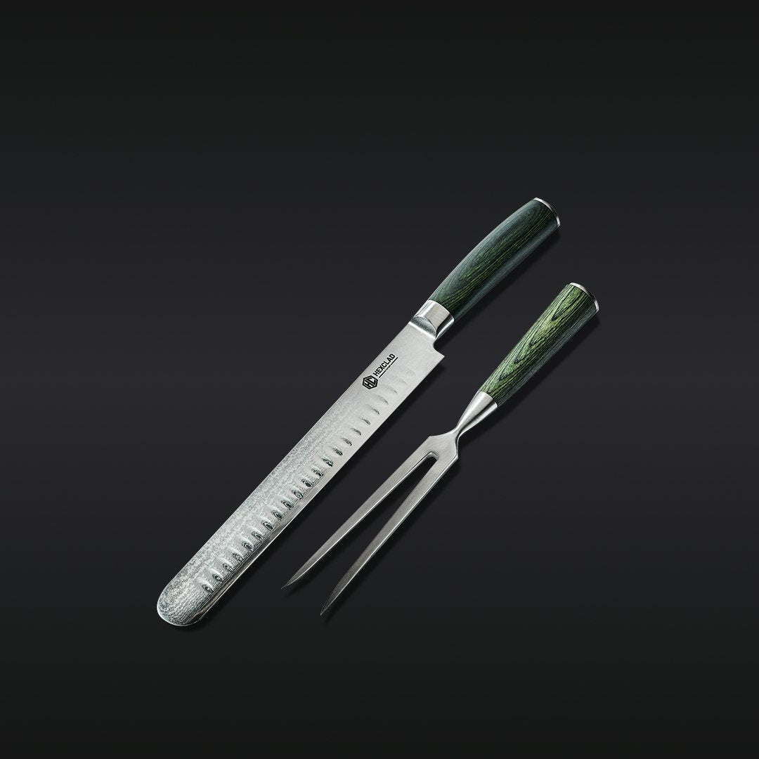 HexClad Damascus Steel Carving Set, 2-pc (Green)
