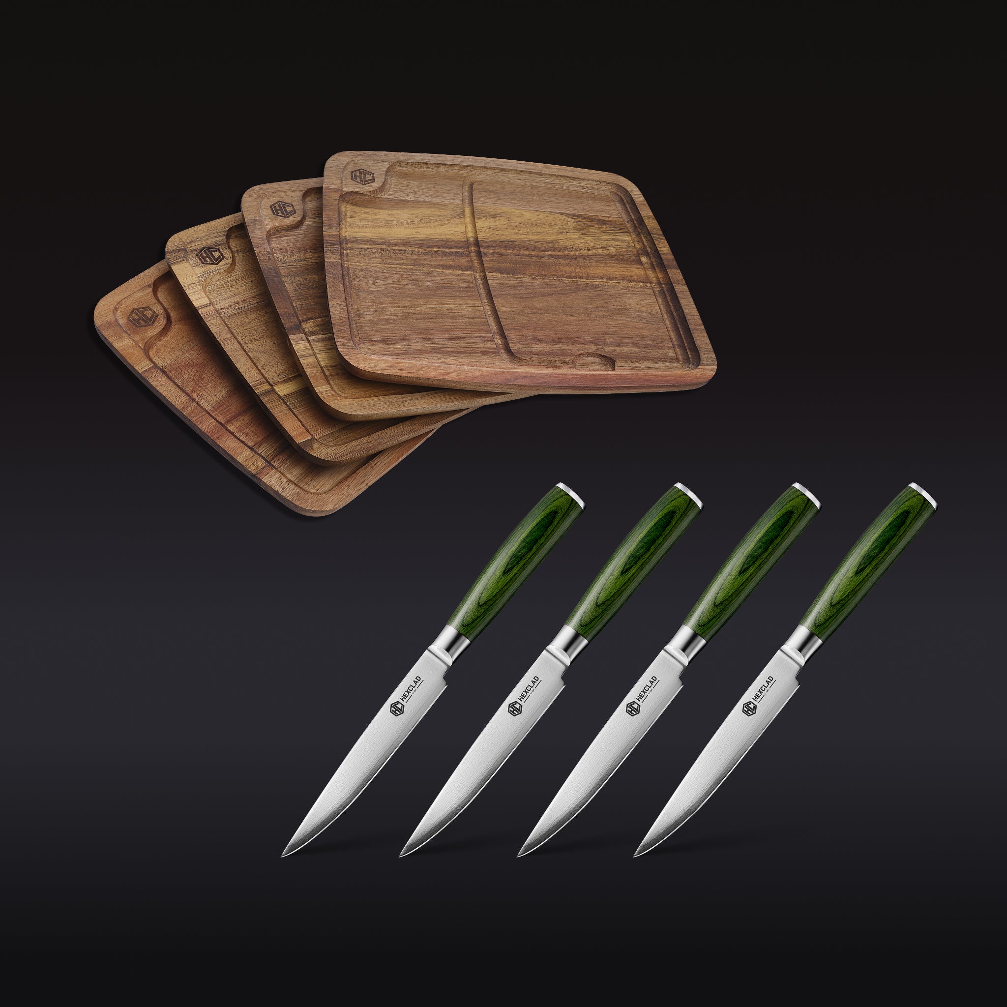 HexClad Steak Knife & Bistecca Plate Set, 8-pc (Green)