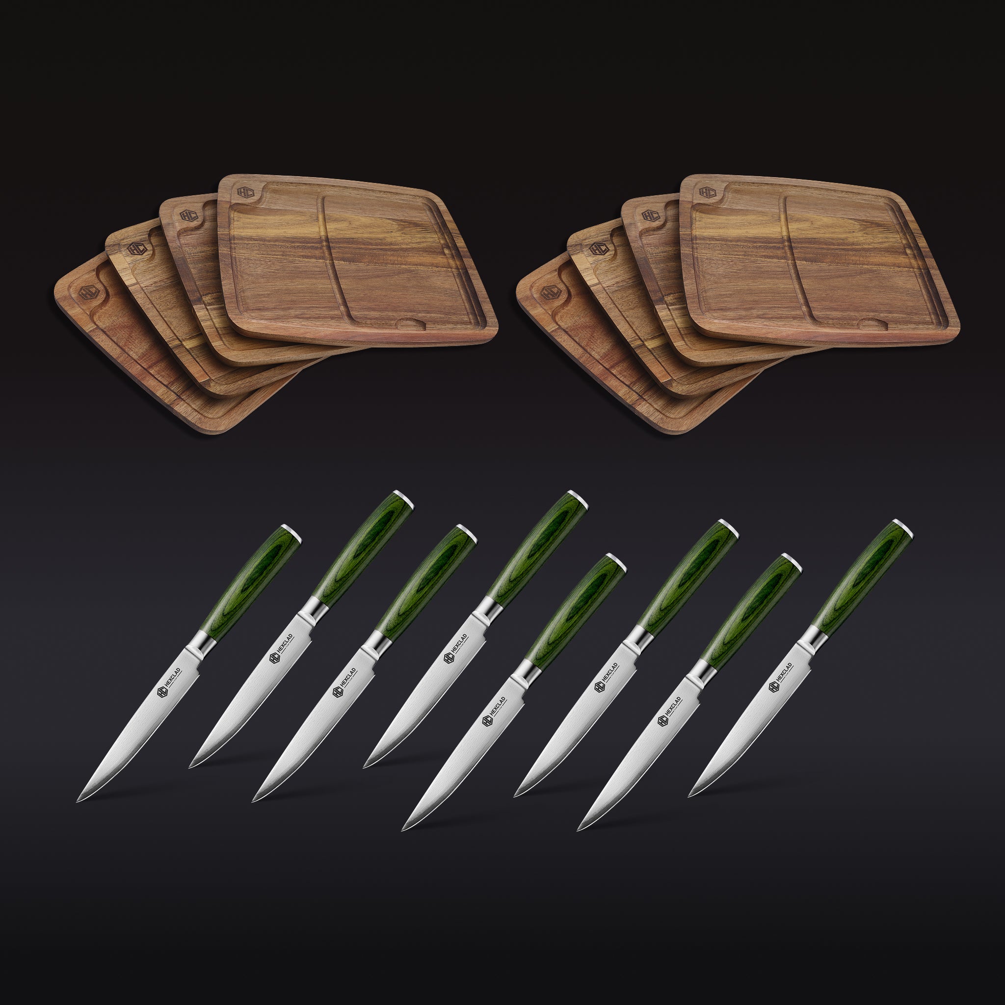 HexClad Steak Knife & Bistecca Plate Set, 16-pc (Green)