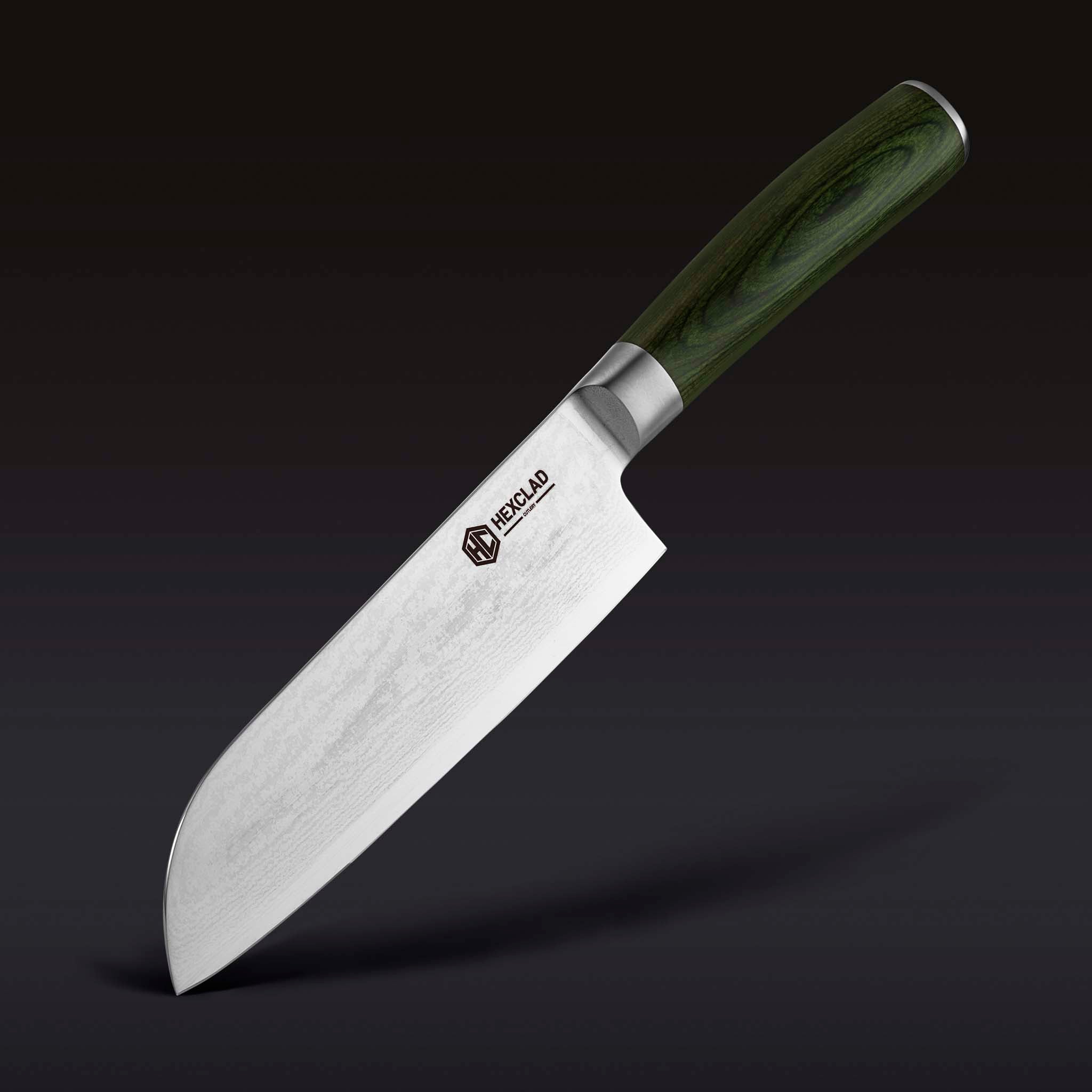 HexClad Damascus Steel Santoku Knife, 7" (Green)