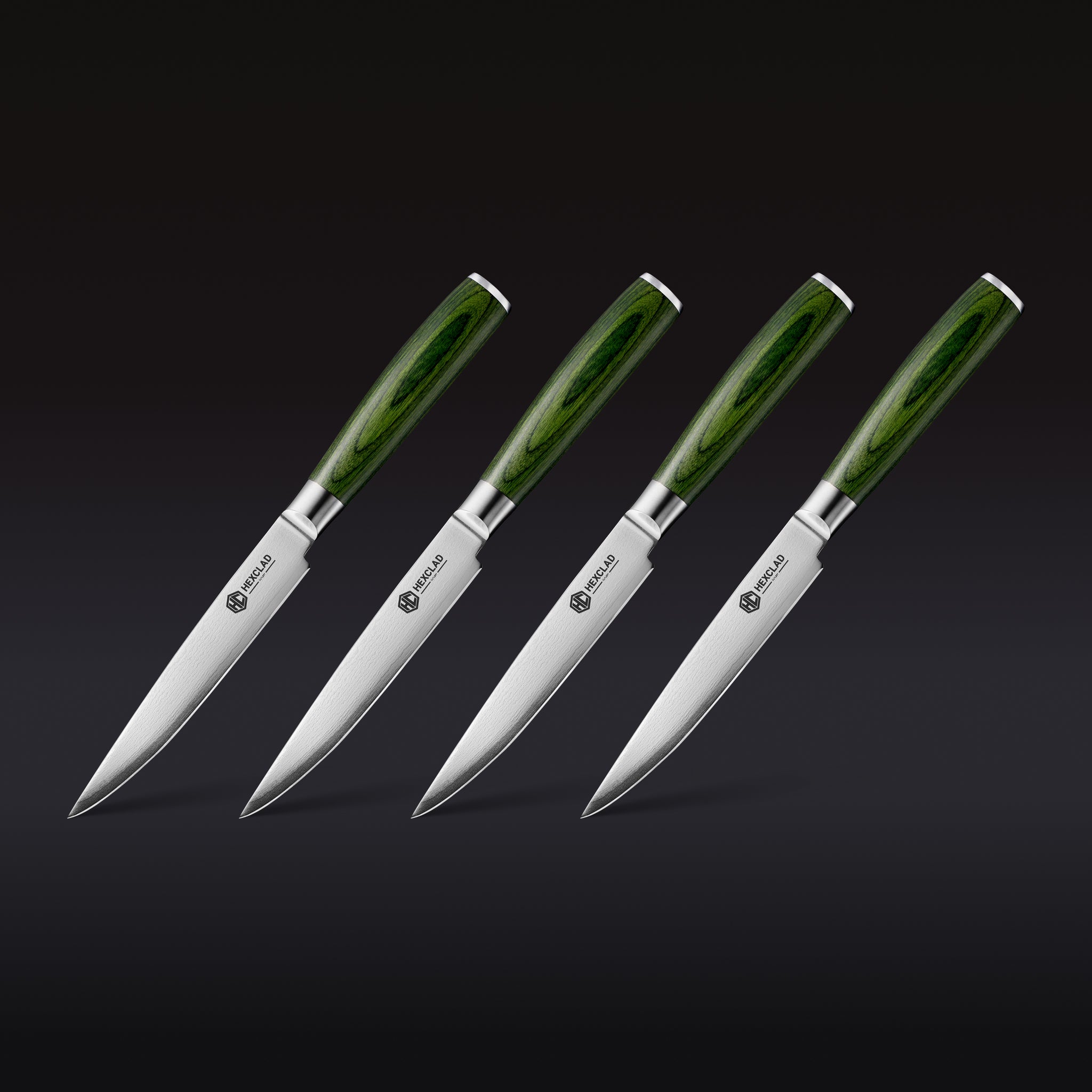 HexClad Damascus Steel Steak Knife Set, 4-pc (Green)