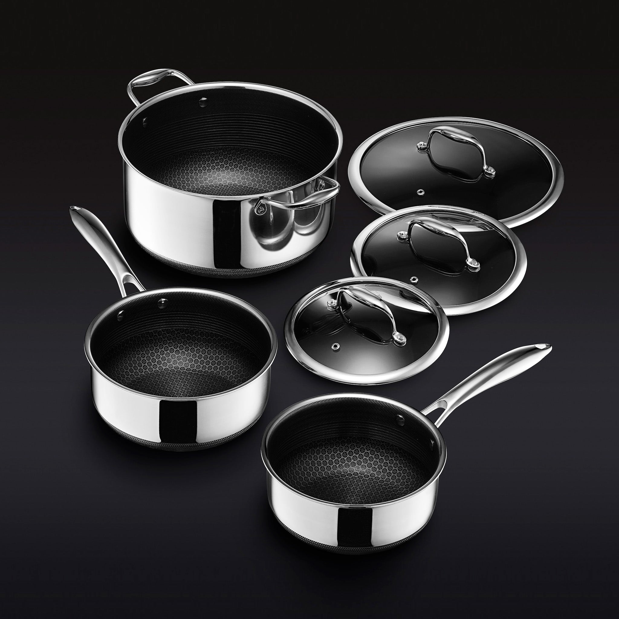 HexClad Hybrid Pot Set with Lids, 6-pc