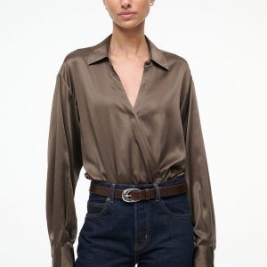 Staud EVE SILK BODYSUIT | TAUPE