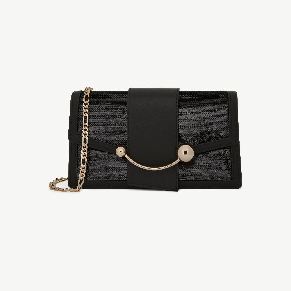 Strathberry Crescent on a Chain - Black Sequins