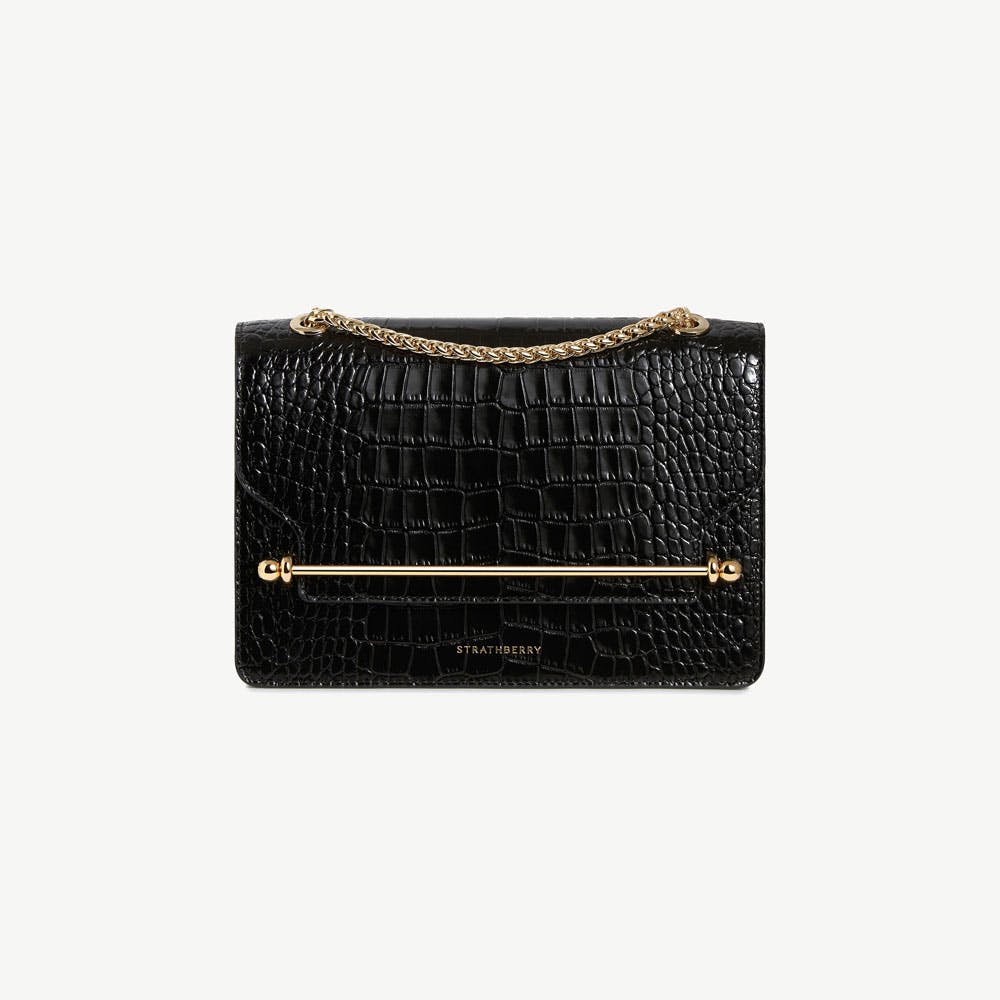 Strathberry East/West - Croc-Embossed Leather Black