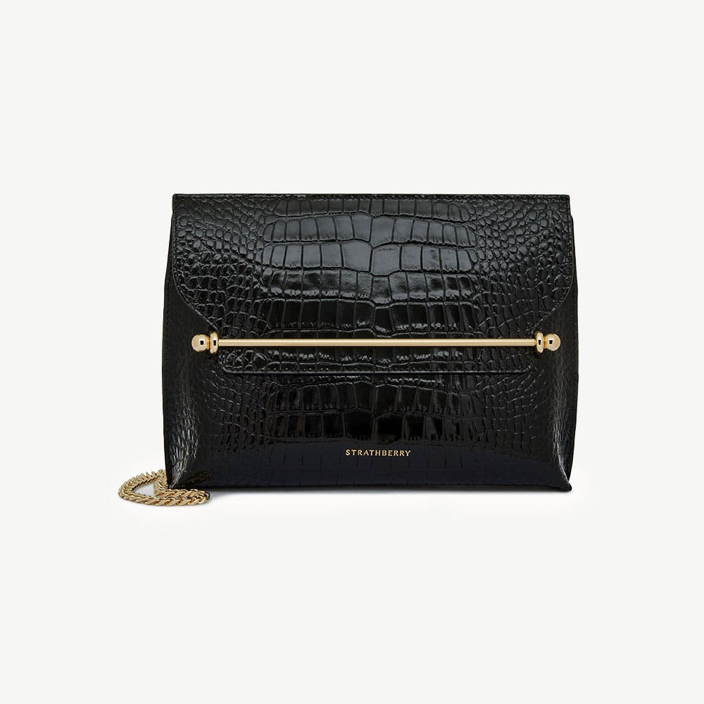 Strathberry Stylist - Croc-Embossed Leather Black