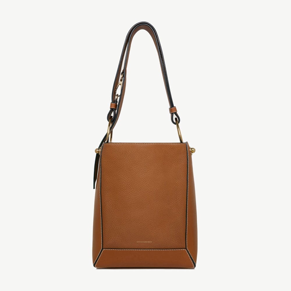 Strathberry Lana Midi Bucket Bag - Tan with Vanilla Stitch