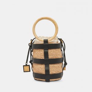 Dolce Vita SHAENA BUCKET BAG BLACK NATURAL RAFFIA