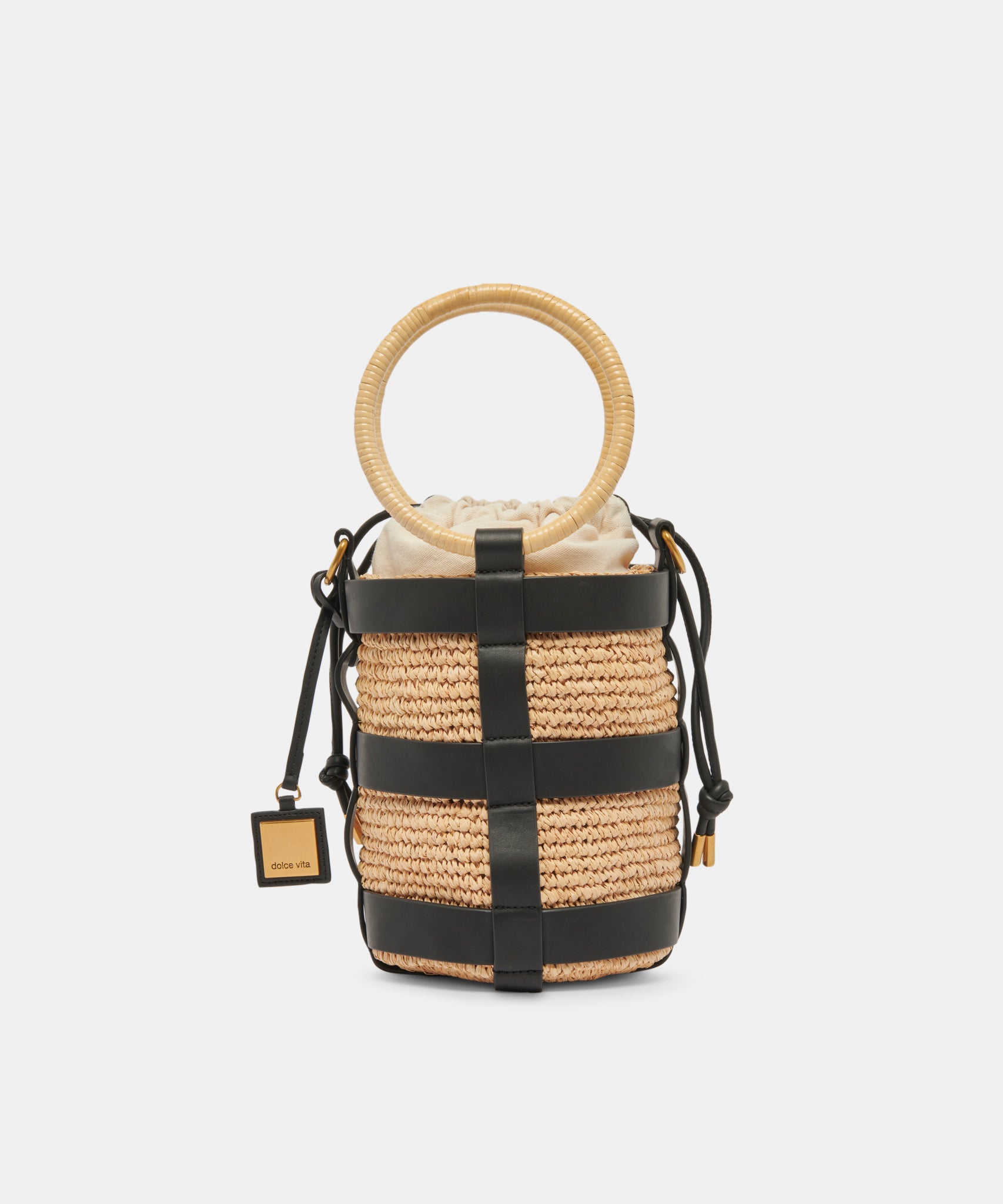 Dolce Vita SHAENA BUCKET BAG BLACK NATURAL RAFFIA