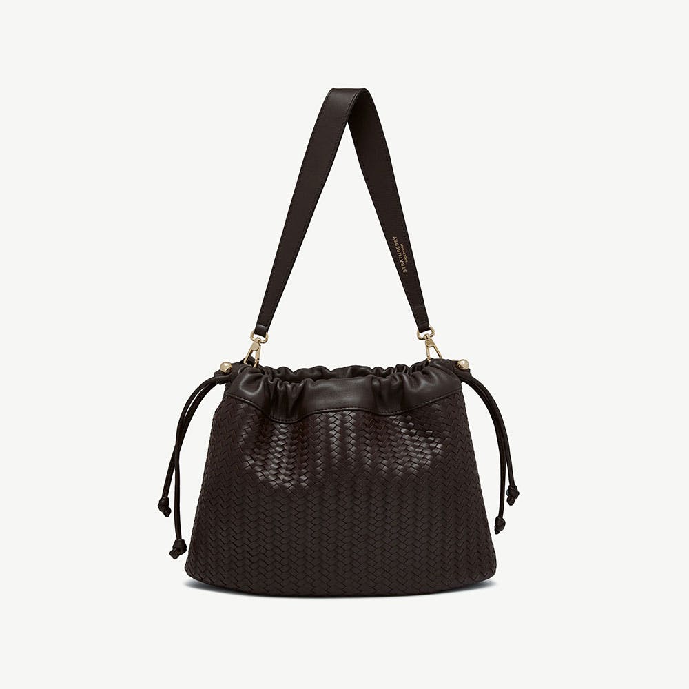 Strathberry Charlotte Midi Drawstring - Chocolate Woven Leather