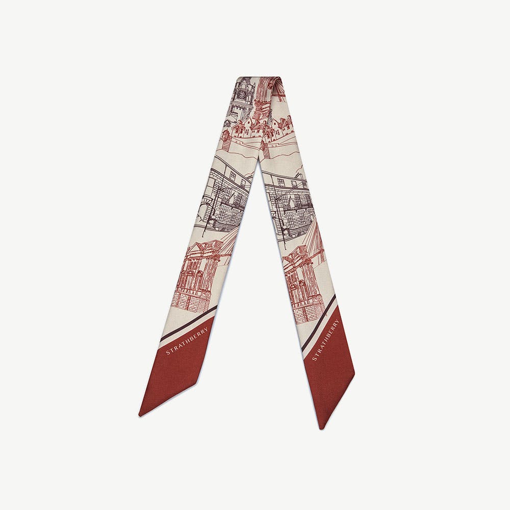 Strathberry Silk Skinny Scarf - Oxblood/Burgundy Edinburgh Architecture