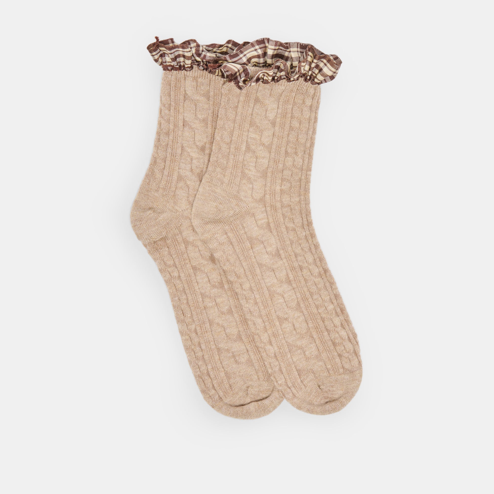 Dolce Vita PLAID RUFFLE CREW SOCKS TAUPE