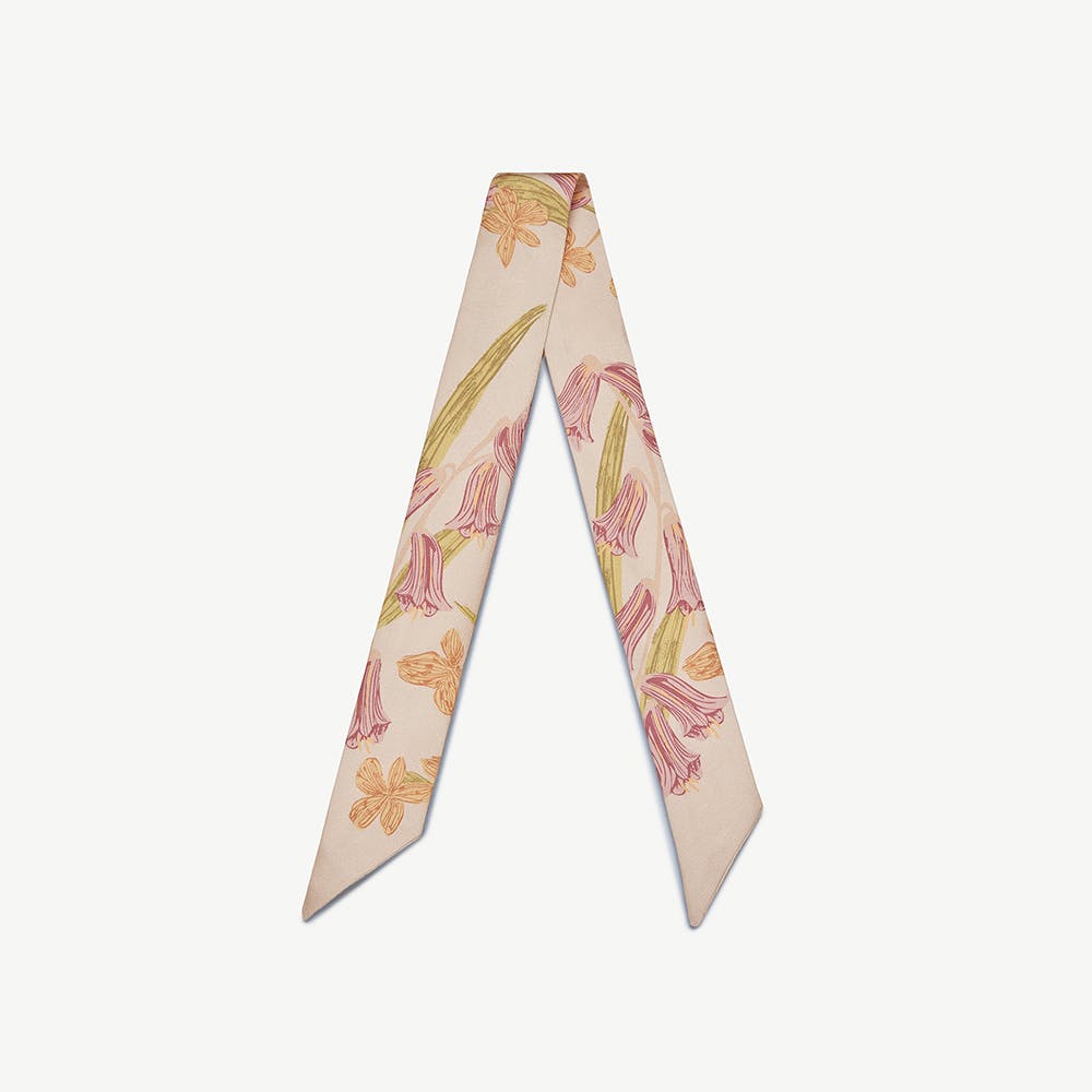 Strathberry Silk Skinny Scarf - Oat/Lime/Pink