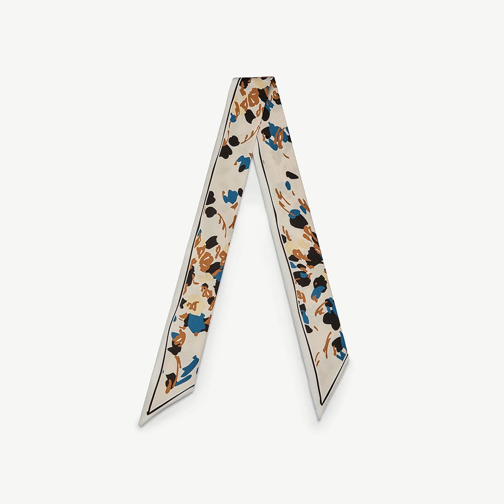 Strathberry Silk Skinny Scarf - Vanilla/Blue Pop Flowers