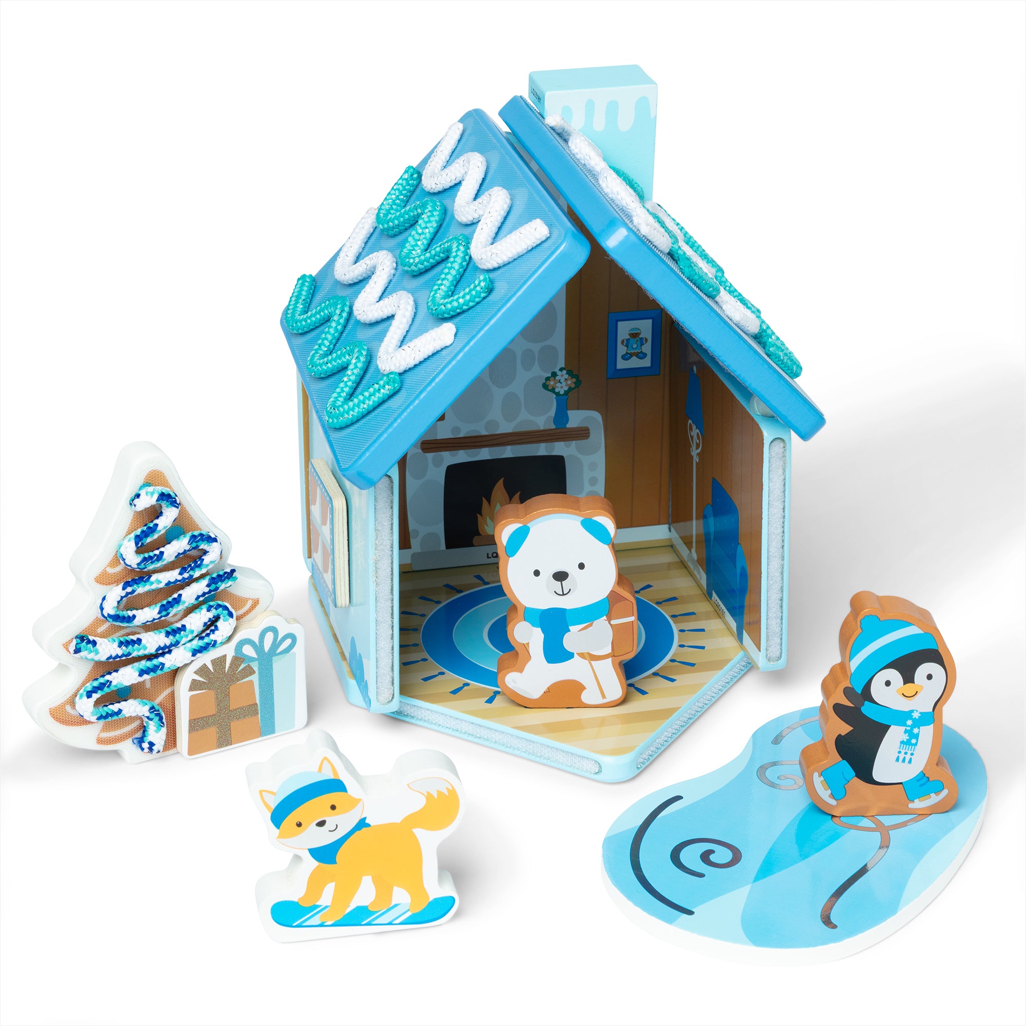 Melissa & Doug Wooden Gingerbread House Play Set – Winter Frost