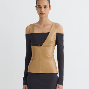 Nanushka Ferr - Wool Jersey and Okobor™ Alt-Leather Top - Oak/Grey
