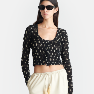 Nanushka Jylan - Cropped Seersucker Tech Chiffon Top - Polka