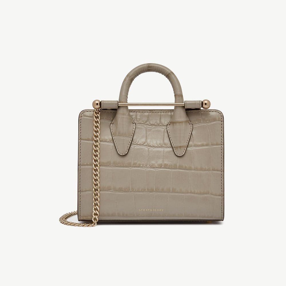 Strathberry Nano Tote - Croc-Embossed Leather Light Taupe