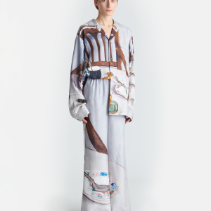 Nanushka Milon - Printed Flared Silk Twill Pants - Poppyseed Cake