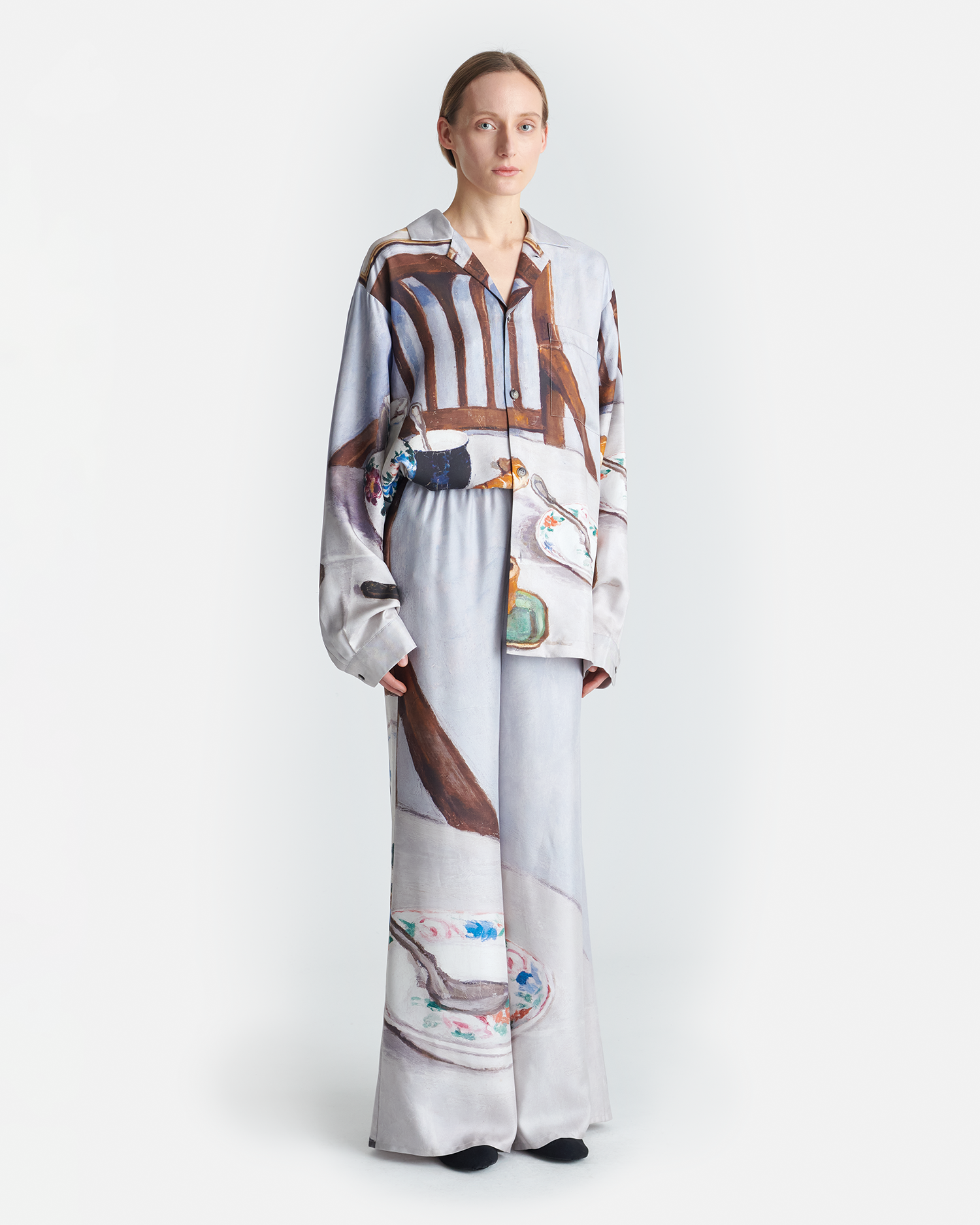 Nanushka Milon - Printed Flared Silk Twill Pants - Poppyseed Cake