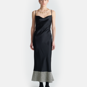 Nanushka Ineke - Slip Satin and Loopback Cotton Dress - Black/Mouline
