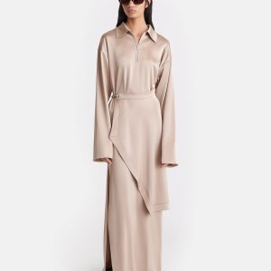 Nanushka Colter - Draped Slip Satin Midi Dress - Dune
