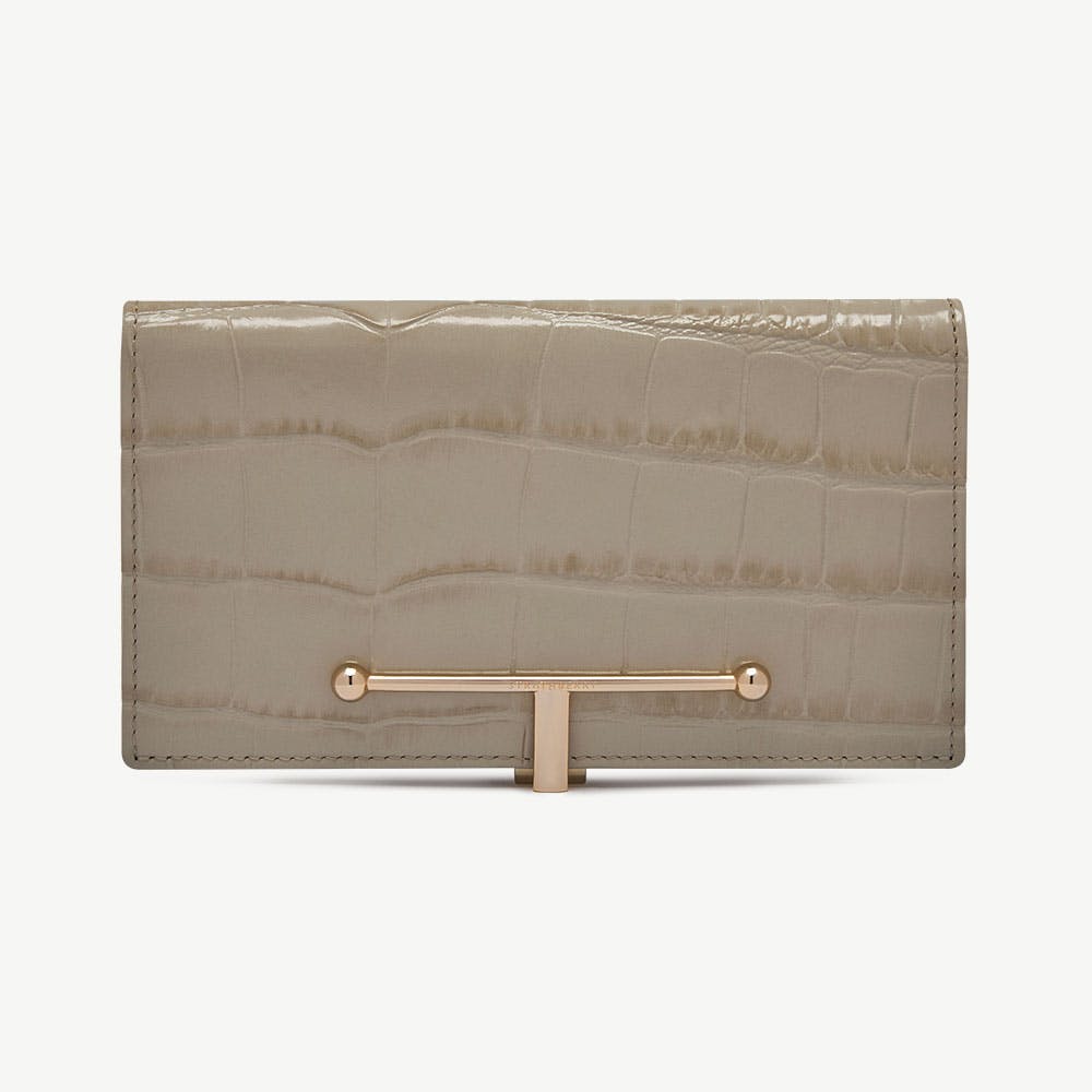 Strathberry Large Melville Street Wallet - Croc-Embossed Leather Light Taupe
