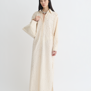 Nanushka Brizo - Laser-Cut Heavy Poplin Shirt Dress - Creme