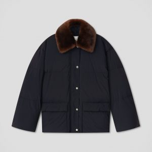 Nanushka Camey - Light Nylon/Faux Fur Jacket - Pebble/Dark Brown