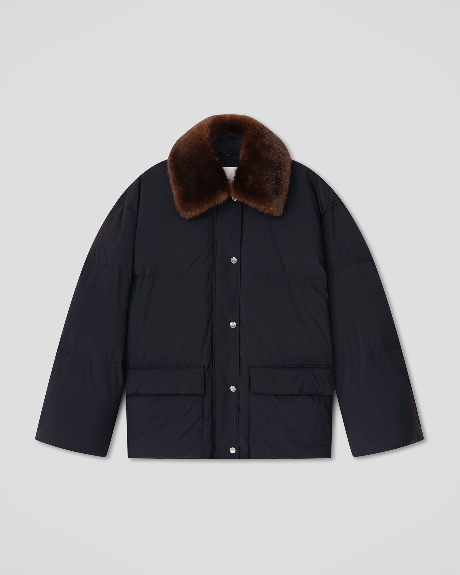 Nanushka Camey - Light Nylon/Faux Fur Jacket - Pebble/Dark Brown