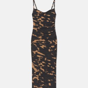 Nanushka Alexa - Mesh Jersey Dress - Midnight Mocha Apricot