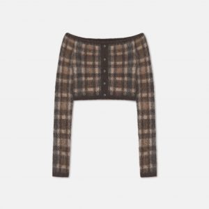 Nanushka Liliah - Brushed Alpaca Cardigan - Brown/Creme Check