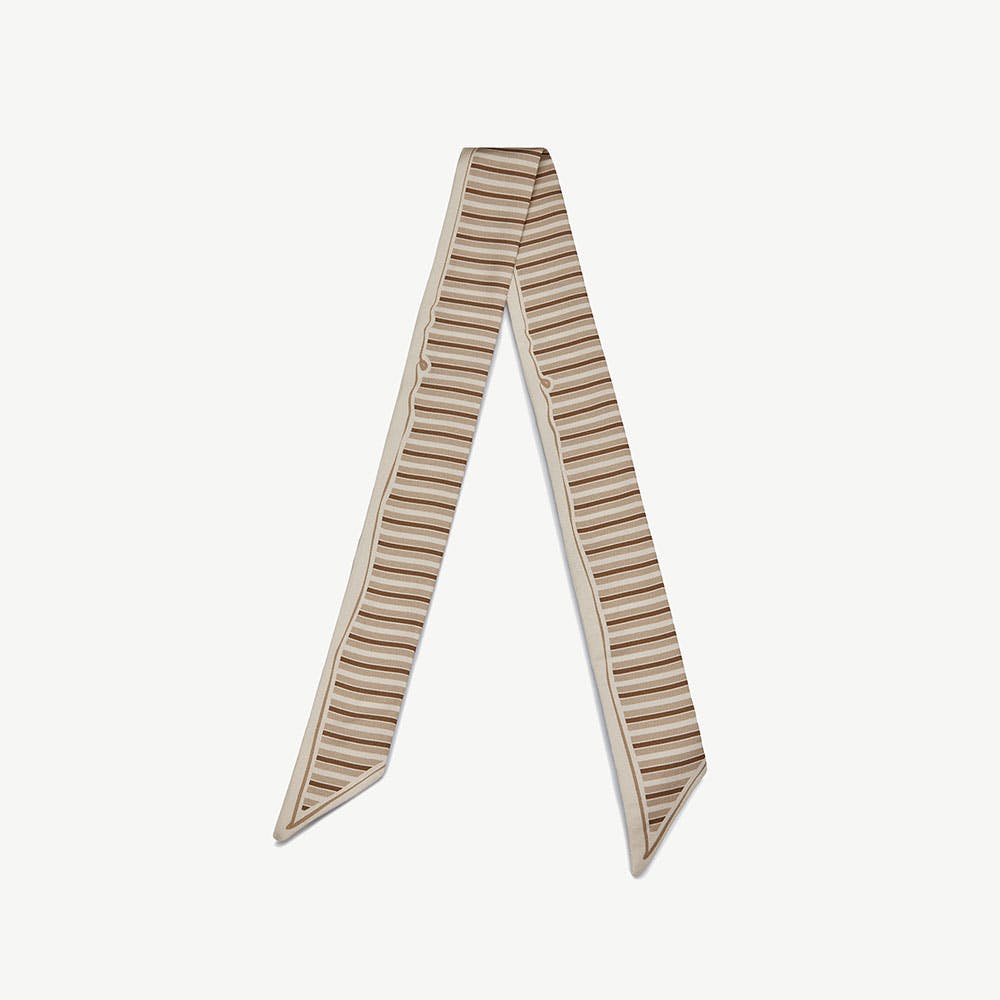 Strathberry Silk Skinny Scarf - Caramel/Sand Stripes