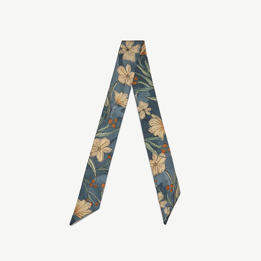 Strathberry Silk Skinny Scarf - Loch Blue Flower Berry