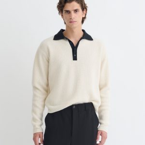 Nanushka Gregor - Merino and Terry Polo Sweater - Vintage Creme/Black
