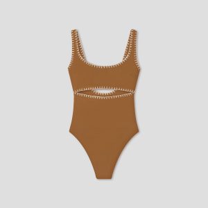 Nanushka Sorena - Recycled nylon swimsuit - Brown/Creme